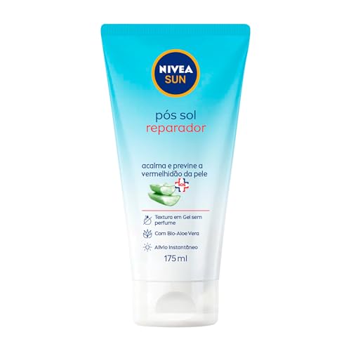 NIVEA SUN Pós Sol Reparador 175ml - Com bio Aloe Vera, o pós-sol acalma e previne a vermelhidão da pele, com efeito antioxidante e textura em gel, promovendo sensação de alívio instantâneo