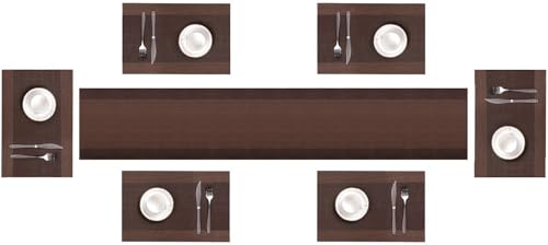 Image of Dining Table Placemats & Runner Set - Heat Resistant, Washable & Stain Resistant Woven Vinyl Mats | Table Runner & 6 Placemats Set for Stylish Dining (45x30 cm Placemats, 180x30 cm Runner)