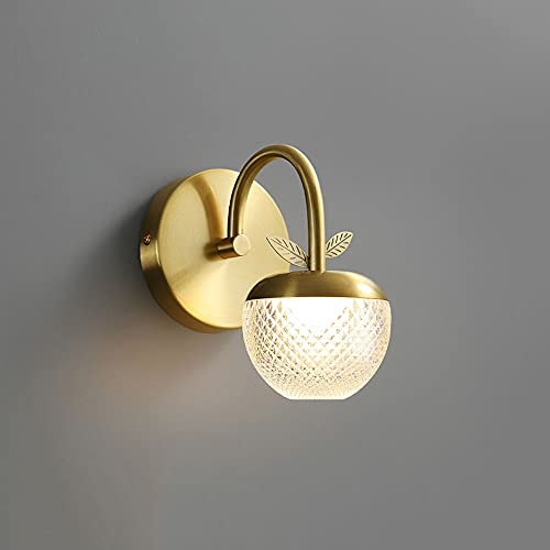 Aplique de pared moderno de latón con globo acrílico para dormitorio