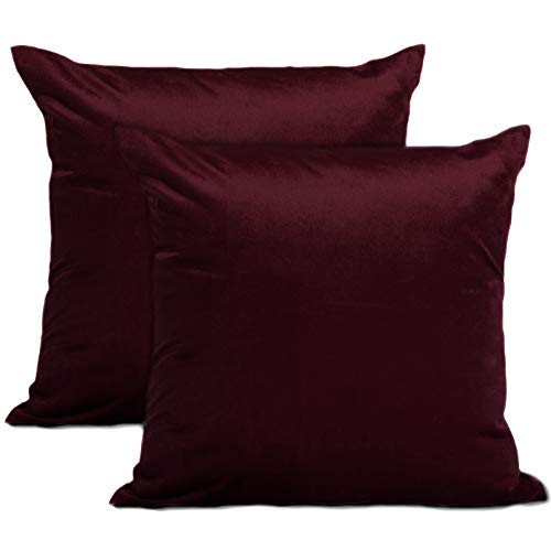 Encasa Homes Housses de Coussin Velours, Set de 2 pièces (40 x 40 cm) - Maroon - Teinture Couleur Unie, Doux et Moelleux, Lavable, Grand Coussin décoratif carré pour canapé, Sofa, Chaise