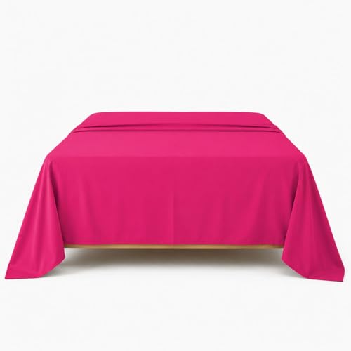 Amay 100% Egyptian Cotton Flat Sheet Only RV Short King, 500 Thread Count Cooling Bed Sheet, Soft Sateen Weave Hotel Luxury Bedding, Breathable Top Sheet - Hot Pink