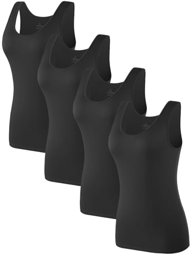 Image of Air Curvey 4 Pack Tank Top for Women Basic Undershirt Tanks Sleeveless Casual Shirts Soft Seamless Layering Tops