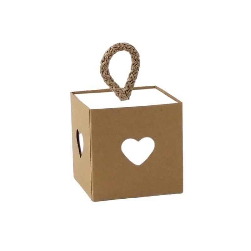 Bolsa de regalo Kraft Caja de regalo de papel Kraft 25/50 piezas, caja de caramelo cuadrada en forma de corazón con cuerda, bolsas de embalaje de mano, suministros de fiesta de cumpleaños y boda