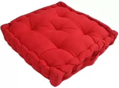 Cotton Floor Cushion - Soft & Thick Cotton Filler - Large Size Cushion for Sofa, Reading Book, Living Room, Balcony, Garden, Yoga, Meditation - Red- 50x50x10 cm