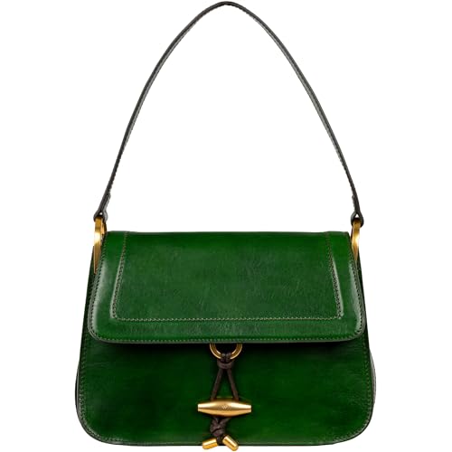 Image of Time Resistance Leather Shoulder Bag - Full-Grain Leather Handbag with Toggle Closure - Elegant Handbag for Women