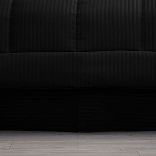 Image of Sweet Home Collection 8 Piece Comforter Set Bag Stripe Design, Bed Sheets, 2 Pillowcases, 2 Shams Down Alternative All Season Warmth, King, Dobby Black