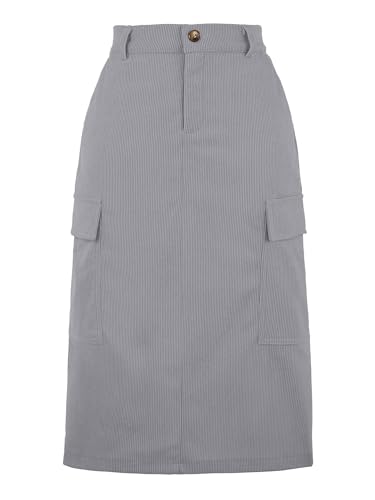 Image of Allegra K Corduroy Cargo Skirts for Women's High Waisted Elastic Back H Line 2025 Fall Midi Skirt