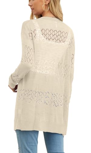 Image of GRECERELLE Lightweight Cardigan Sweaters for Women Crochet Knit Open Front Long Sleeve Loose Casual Boho Summer Beach Coverup