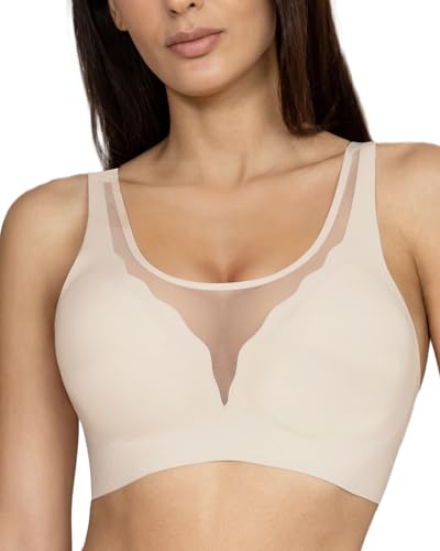 Image of Womens Wireless Bra No Underwire Seamless Push Up Bra Comfort Full Coverage Padded Soft Vneck Everyday Bralette