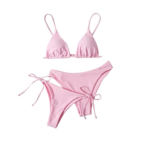 uxxnjfg Costume Donna Due Pezzi Curvy Bikini Donna Mare Brasiliana Vita Alta Sexy Bikini 2 Pezzi Triangolo Tanga Estate Eleganti Push Up Trikini Beachwear Monokini Beach Swimsuit Rosa S