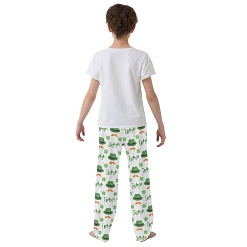 ZZXXB Irish Leprechaun Hat Beard Boys Long Pants Soft Trousers Elastic Waist Kids Lounge Bottoms with Pockets S-XL3