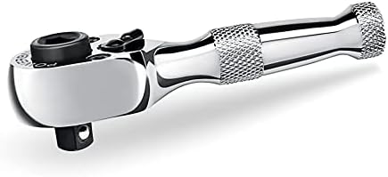 Powerbuilt Stubby Ratchet, Mini 1/4 Inch Ratchet Wrench, Reversible 72 Tooth, Tight Spaces, Quick Release - 940478