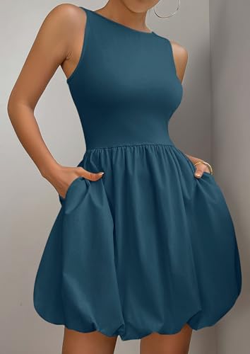 Image of PRETTYGARDEN Summer Dresses for Women 2026 Casual Mini Short Cocktail Dress Sleeveless Tank Crew Neck Bubble Sundress Pockets