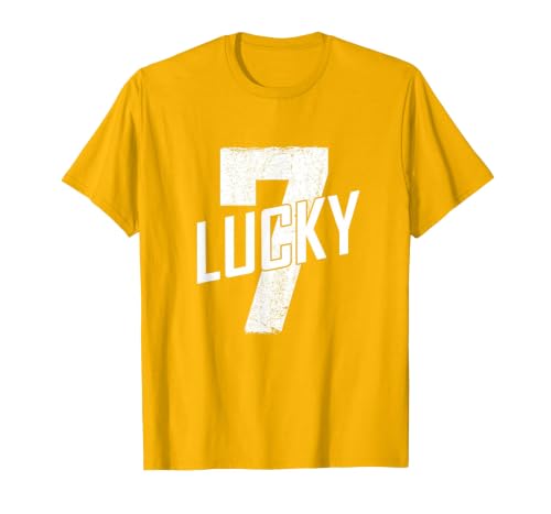 Lucky Seven Distressed in White Lucky Number 7 T-Shirt, Men, Golden Yellow, X-Large