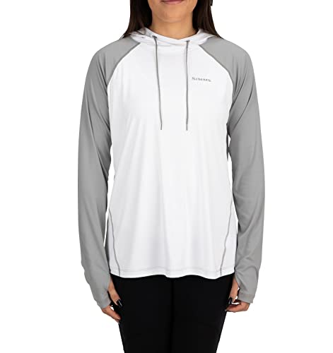 Simms Women’s Solarflex Fishing Hoody Shirt with UPF 50 - White Cinder - Medium