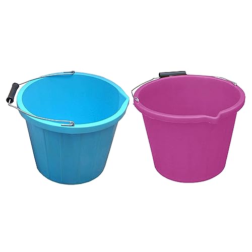 [SET OF 2] - Plastic Builders Bucket 3 Gallon 14 LITRE Water Mixing Storage Bucket with Handle and Spout Perfect for Cleaning & Animal Feed – [SKY BLUE, PINK]