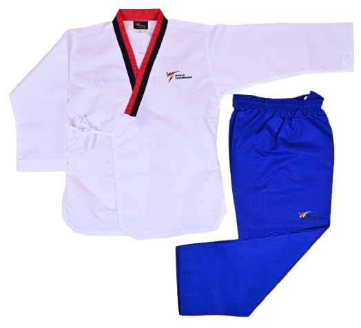 Professional Taekwondo Uniform for Men | Premium POOM Poomsae Dobok | Red & Black Collar-picture-26