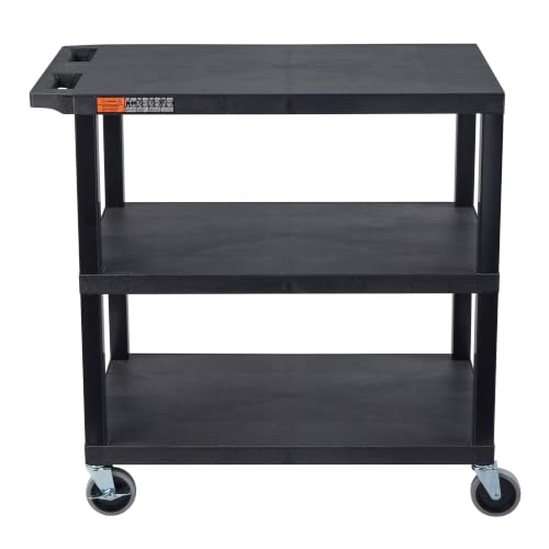 Image of Luxor EC222-B Multipurpose Utility Cart, 32 inch x 18 inch, 1.62 inch Thick Flat Shelves, Ergonomic Push Handle, 4 inch Full-swivel Casters, Locking Brake, 300 lbs Max Capacity, Black