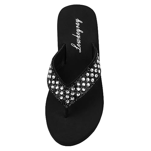 Lowkeyray Wedge Flip Flops for Women Rhinestone Comfortable Sandals3