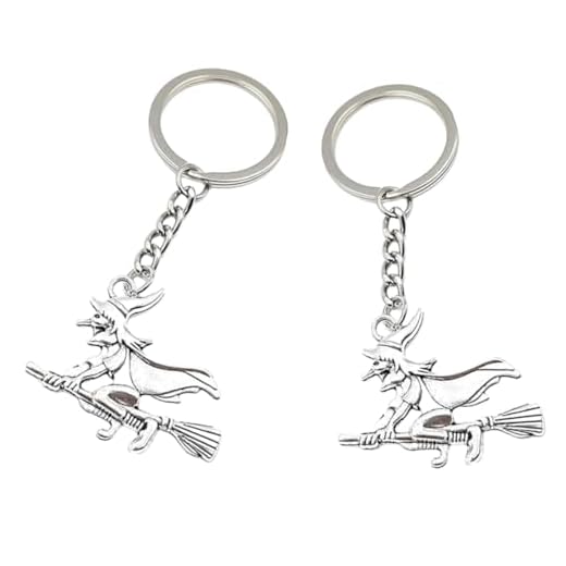 LiJuanWang Llavero de Bruja en Escoba, 2 piezas, Metal, Plata, Unisex, Regalo