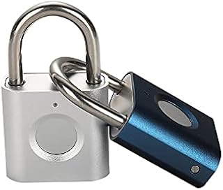 Fingerprint Padlock Sports Lock [2 Pack] eLinkSmart Mini Padlock Keyless Fingerprint Lock for Luggage School Bag Toolbox (B+S), Silver,black (YL-P3)