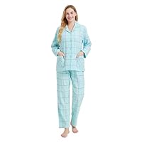 kolipajam Damen 100% Baumwoll-Flanell-Schlafanzug-Set in Garn gefärbt - Gemütlicher Pyjama mit Langen Ärmeln für den Winter