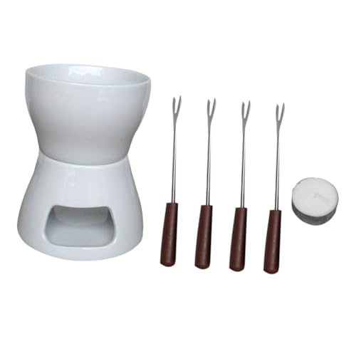 AUTSUPPL 1set Ceramic Chocolate Melting Pot Fondue Cheese Melting Stove Portable Household Butter Heater Forks for Desserts and Entertaining