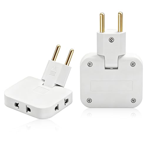 2 Piezas Ladron Enchufes Plano múltiple de Pared de 3 Tomas con Cabezal Giratorio 180º, Regleta Enchufe Adaptador Europeo y Americano, Ladrón Enchufe de Alta Potencia