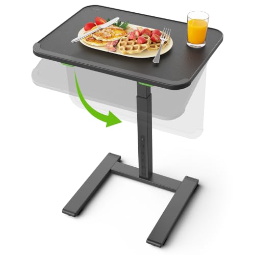 Image of SAIJI Sturdy TV Tray Table with Wheels, Heavy Duty Metal TV Trays for Eating on Couch, Height & Angle Adjustable Desk for Bed, Sofa, Recliner, Portable Small Foldable Tables