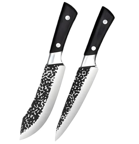 Hand Forged Meat Slicing Knife Butcher Knife Japanese Stainless Steel Meat Cleaver Knife Kitchen Knife ABS Handle(Pack of 2) Black