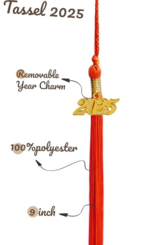 Image of Graduation Single Color Tassel with Date Drop 2025(Red Tassel,Gold Charm)
