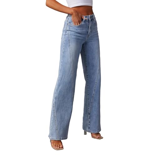 cffvdiz Women's Bootcut Jeans Casual Comfortable Spliced Wide Leg Denim Pants2