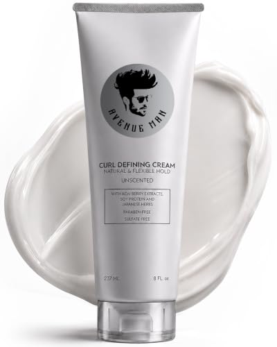 Avenue Man Curl Defining Cream - Unscented Extra Firm Defining Curl Cream for Men with Keratin, Acai &amp; Herbal Extracts - Humidity Resistant, Lightweight Texture - Curly Hair Products for Men