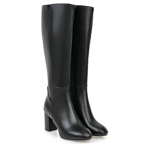 Caradise Womens Faux Suede Zip Chunky Heel Knee High Heeled Boots3