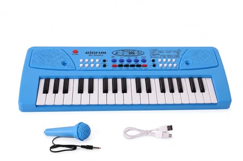 Image of Braintastic Kids Piano Keyboard with Microphone, 37 Keys, 8 Rhythms, 8 Tones with 6 in-Built Demos & Song Recording Feature for Boys & Girls (Blue)