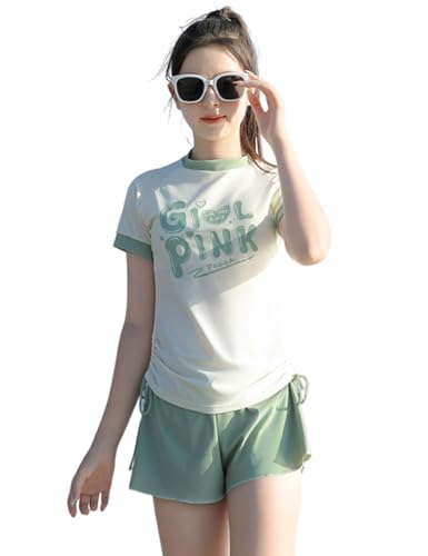 Image of Girls Short Sleeve Rash Guard Sets Swimsuits Two-Piece Beach Swimwear Quick Dry Bathing Suits UPF 50+ 8-16 Years