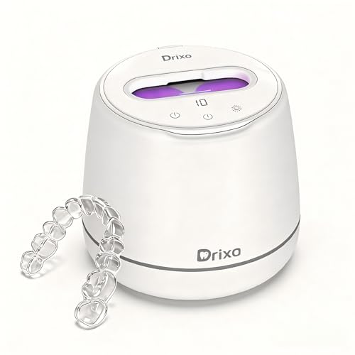 Image of Drixo Ultrasonic Retainer Cleaner Machine, IPX6 Waterproof Dental Cleaning Pod, 3 Modes Denture Cleaner for Night Guard Mouth Guard Braces, 45kHz Cleaner with UV Light, 200ML Tank, Glacial White