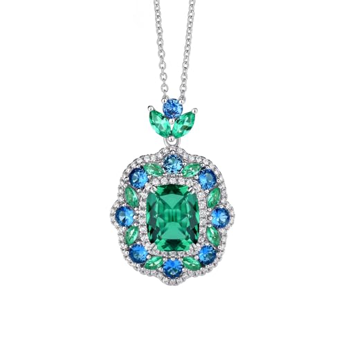 Moissanite Emerald Necklaces for Women，S925 Silver 5 Carat Green Pillow-Shaped Women's Pendant Necklace, Noble Lady's Atmospheric Moissanite Pendant, Holiday Party Gifts for Women - Main Image
