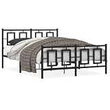 Keyroto Cama de hierro forjado con cama matrimonial de hierro forjado con cabecero y piecero, de metal negro, 135 x 190 cm