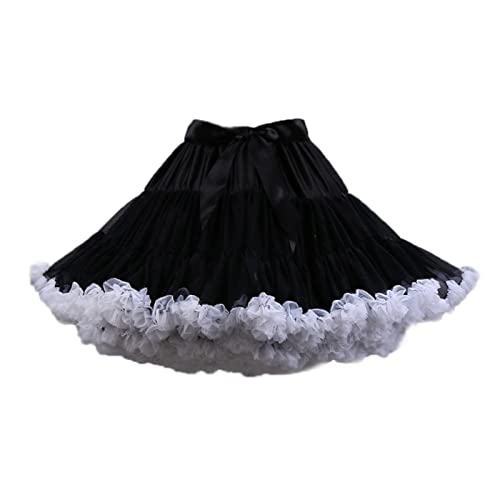 PhilaeEC Frauen Tüll Petticoat Tutu Party Multi-Layer Puffy Cosplay Tanz Rock(schwarz+Weiß)