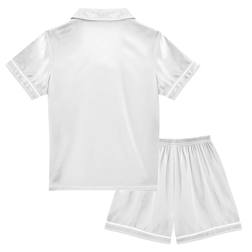 ODAWA Satin Pajama Sets White Smoke Short Sleeve Silk Button-down Sleepwear 5-6Y2