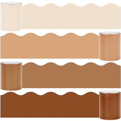 Image of Whaline 65.6 Ft Brown Bulletin Board Borders 4 Rolls Brown Series Die-Cut Board Trim for Back to School Classroom Office Chalkboard