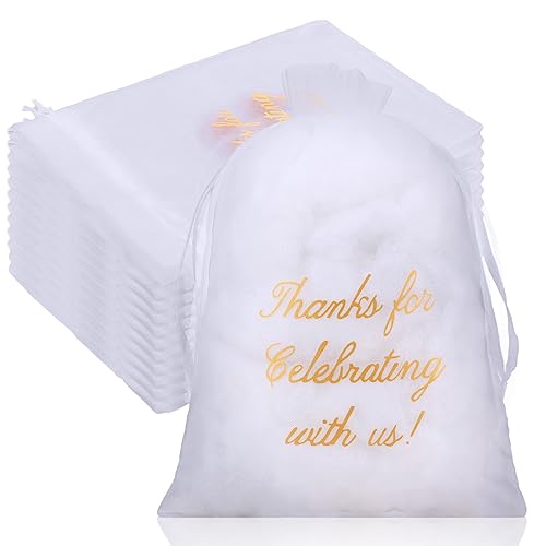 Image of Riakrum 100 Pcs Sheer Organza Bags Wedding Favor Mesh Drawstring Bags Thank You Gift Bag for Guests Candy Candy Gift Bag for Wedding Favors, Bridal Shower, Anniversary, Birthday(5 x 7 Inch,White)