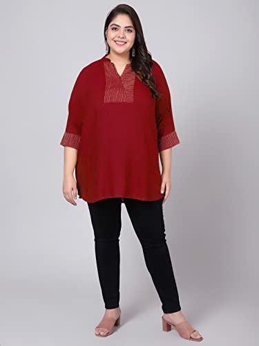 Image of Indietoga Women's Plus Size Embroidered Cotton Linen Tunic Tops (2XL to 10XL)