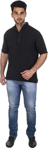 Image of Men's Cotton Short Kurta Without Pant | Mandarin Neck Short Kurta | Half Sleeve Casual Kurta | Traditional Ethnic Regular Kurta | Solid Plain Kurta for Men's (Pack of 1)