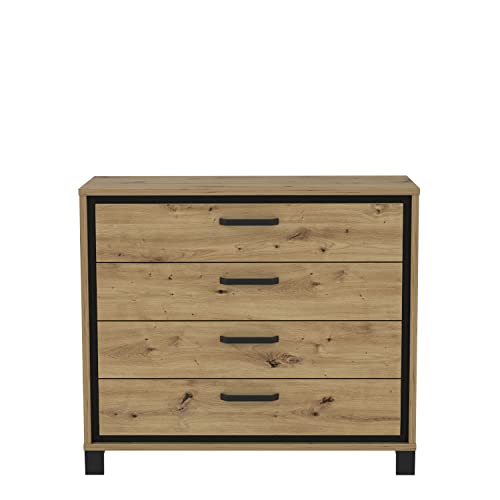 FORTE TRONDHEIM Kommode mit 4 Schubladen, Holzwerkstoff, Artisan Eiche /...