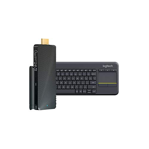 Azulle Quantum Access Fanless Mini PC Stick 2GB/32GB with Logitech K400 Keyboard – Portable Business Computer Bundle, Windows 10 Home, HD Graphics