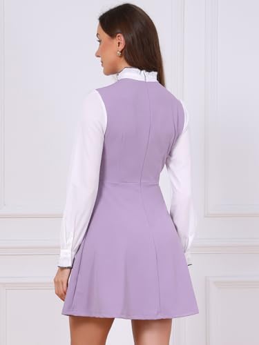 Image of Allegra K Tie Neck Dresses for Women's 1960s Vintage Long Sleeve Contrast Color Dress