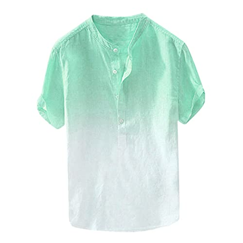 Chemise en lin et coton homme L vert dégradé décontractée à manches courtes