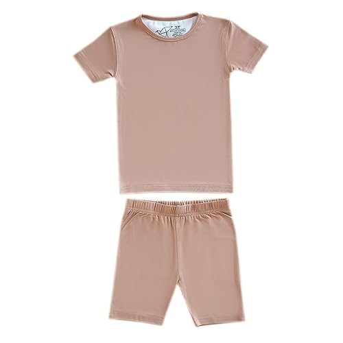 Copper Pearl Two Piece Short Sleeve Toddler Pajamas PJ Sets for Boys and Girls - Adorable Pattern Summer Pajamas Shorts to Keep Cool While Sleeping, Size 12 Months to 5T - Pecan